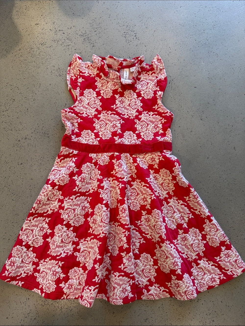 Janie and Jack red and white floral jacquard dress size 5